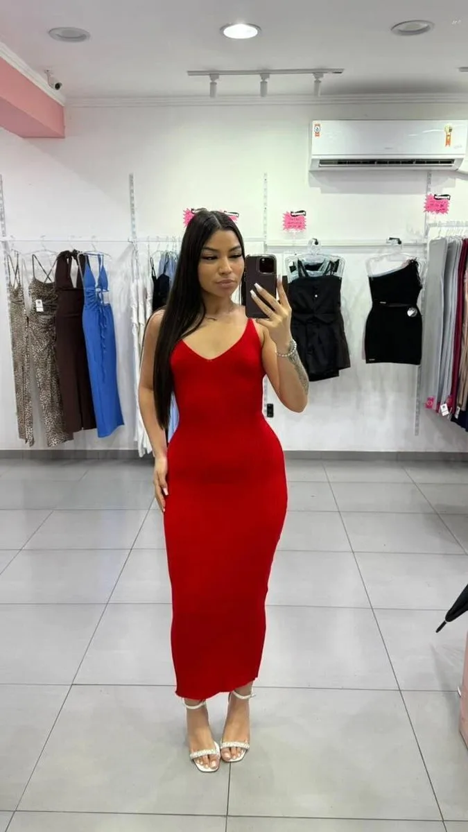 Vestido Modal Com Decote em V Com Alciha Vermelho - foto 1