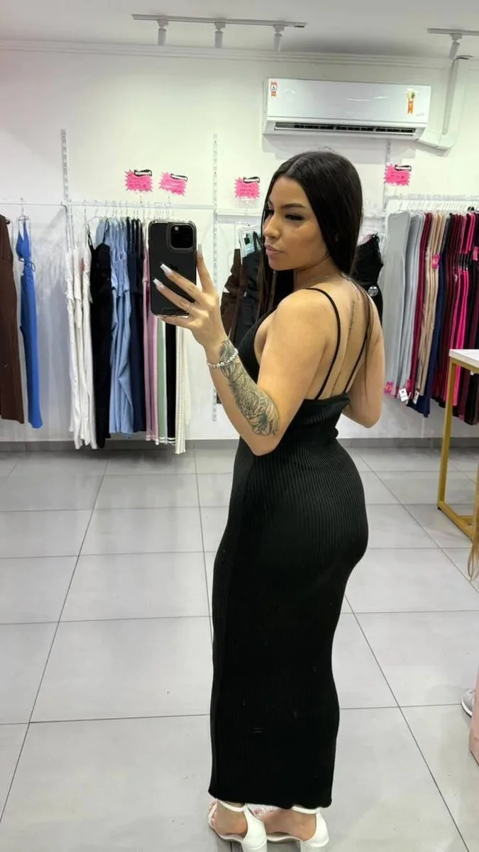 Vestido Modal Com Decote em V Com Alciha Preto - foto 2