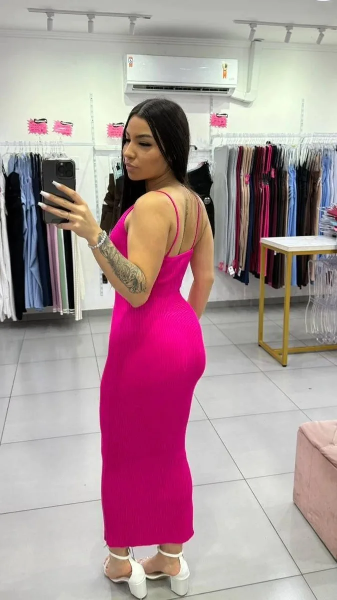 Vestido Modal Com Decote em V Com Alciha Rosa Forte - foto 2