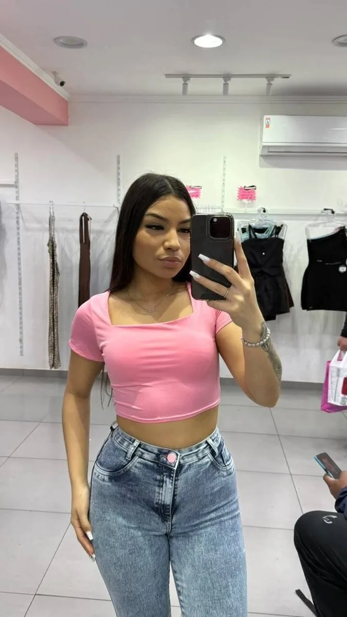 Cropped Suplex Gola Quadrada Sem Bojo Rosa - foto 1