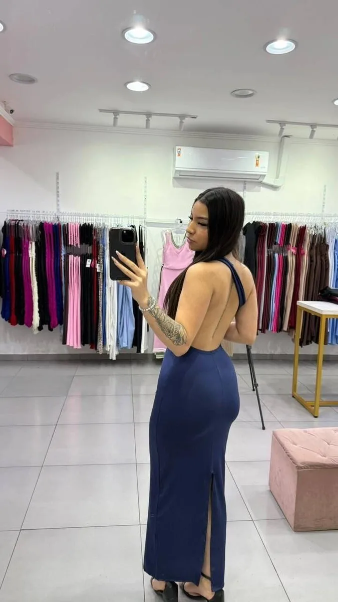 Vestido Suplex Frente Única E Fenda Atras AZUL MARINHO - foto 2