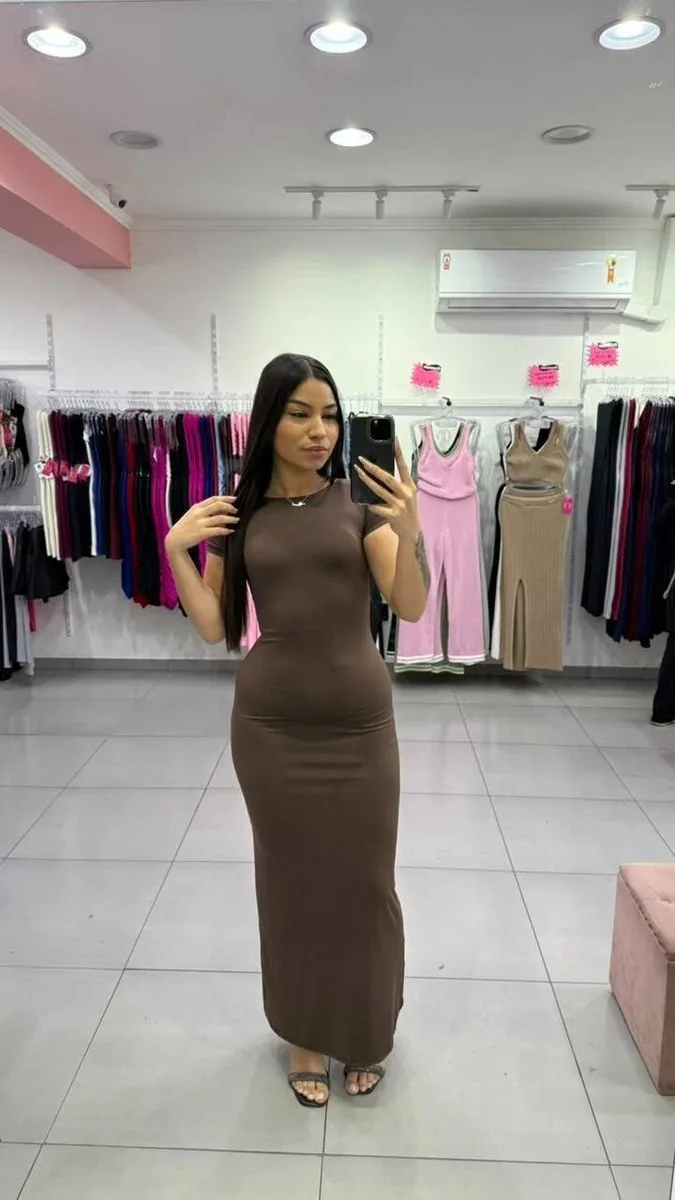 Vestido Suplex Longo Costas Abertas MARROM - foto 1