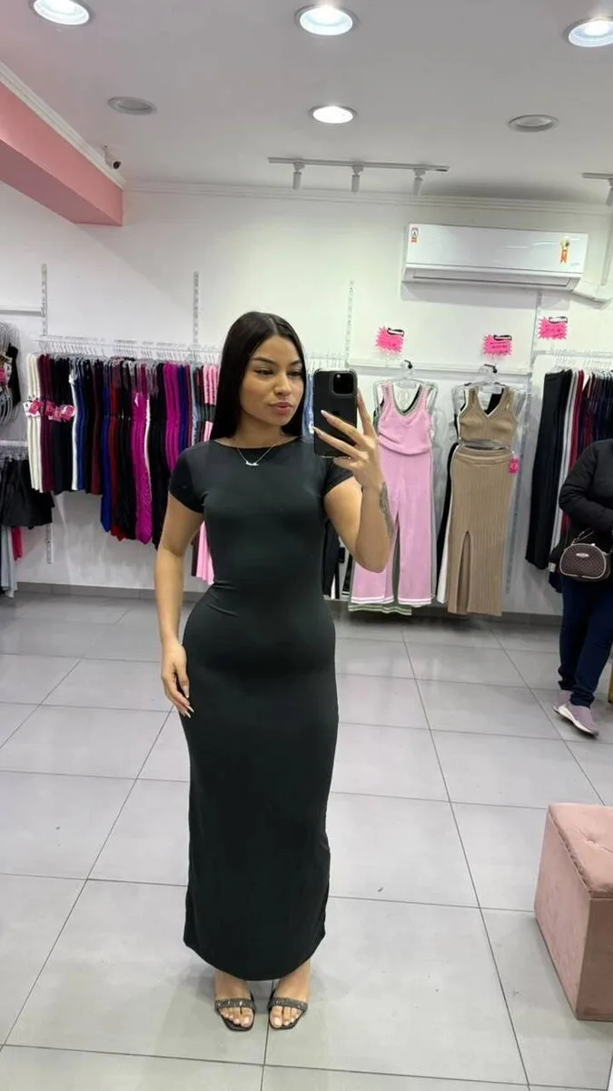 Vestido suplex Longo Costas Abertas PRETO - foto 1