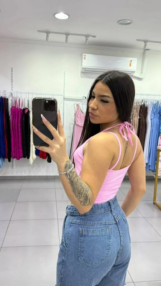 Cropped Poliamida Com Alcinha e Amarração Rosa - foto 2