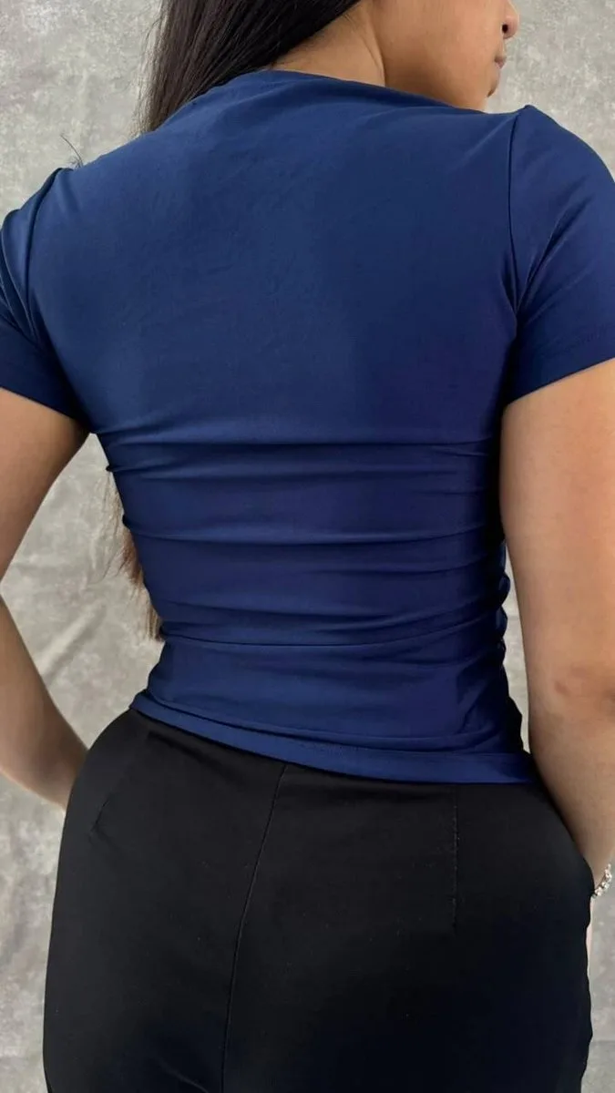 Blusa Gola Quadrada em Suplex Azul Marinho - foto 3