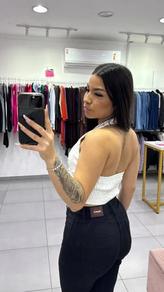 Corset de Courino Decote em V Trançado na Frente Branco - foto 2