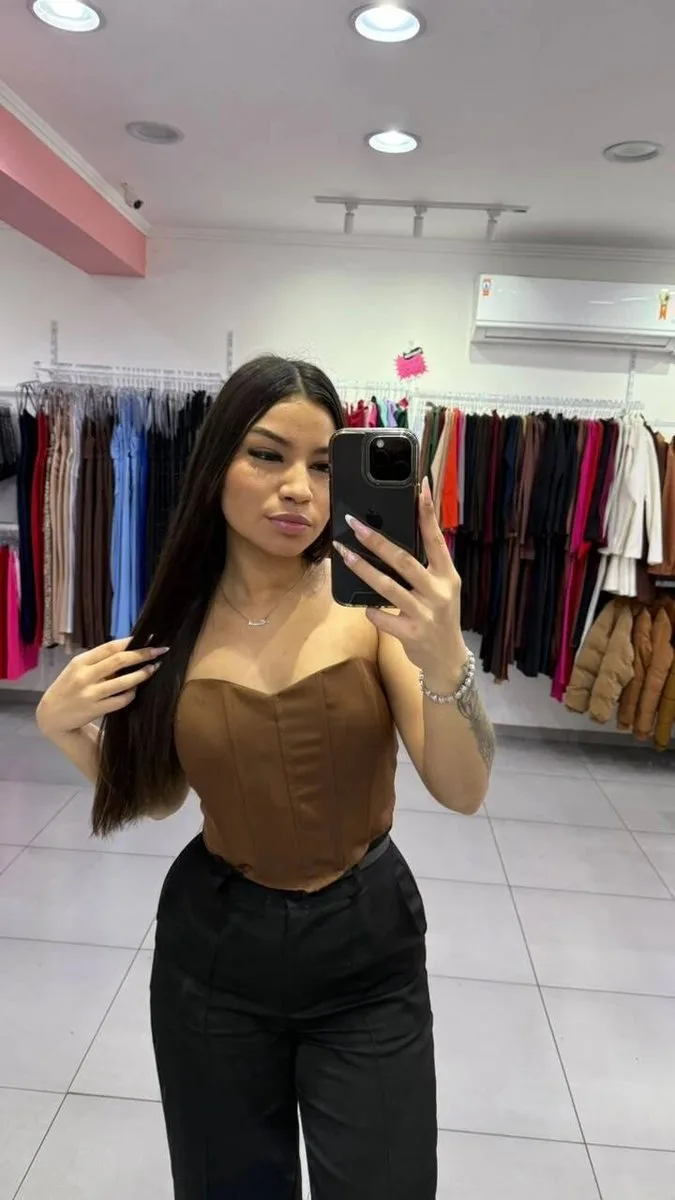 Corset Em Alfaiataria Com Bojo e Amarração Nas Costas Marrom - foto 1