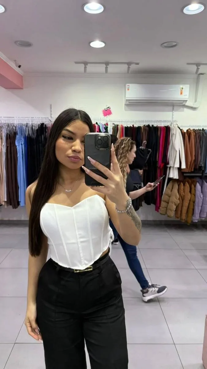 Corset Em Alfaiataria Com Bojo e Amarração Nas Costas Branco - foto 1