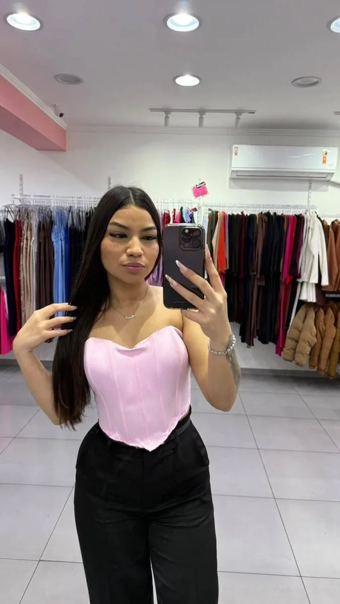 Corset Em Alfaiataria Com Bojo e Amarração Nas Costas Rosa - foto 1