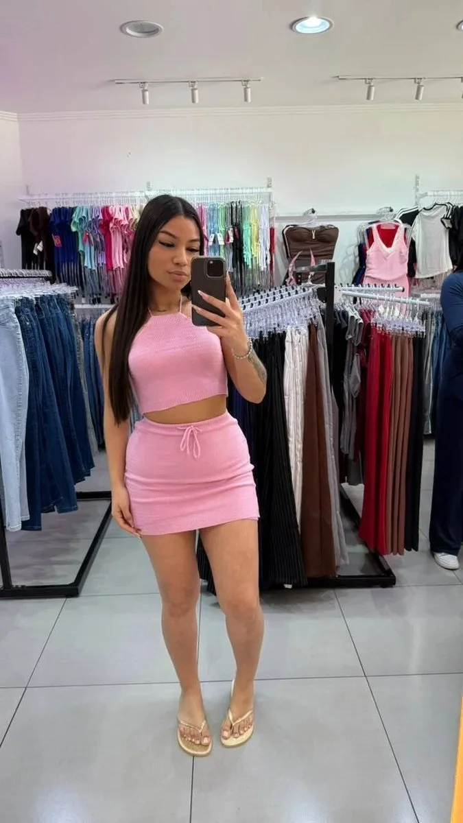 Conjunto Luxxo Croped Com Ajuste No Pescoço E Na Cintura Rosa - foto 1