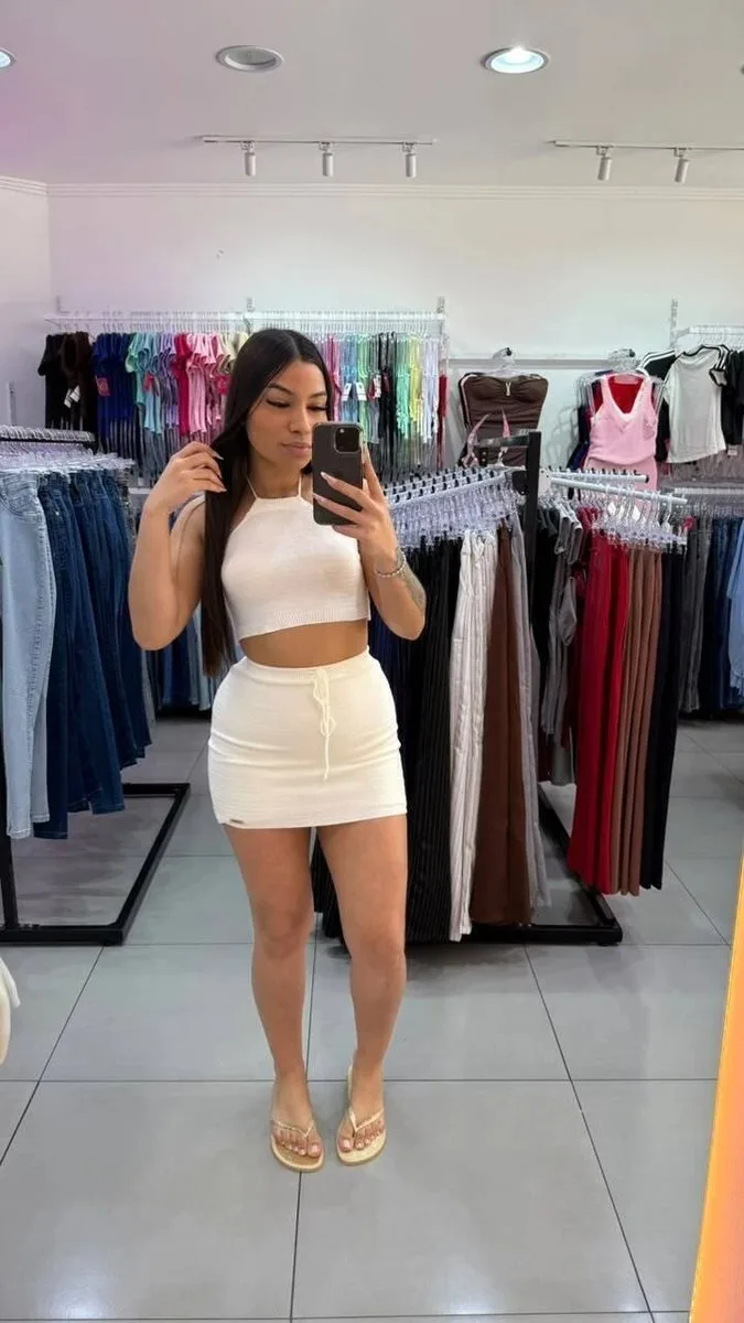 Conjunto Luxxo Croped Com Ajuste No Pescoço E Na Cintura Branco - foto 1