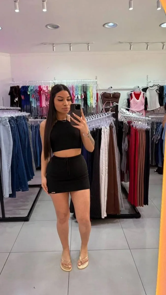 Conjunto Luxxo Croped Com Ajuste No Pescoço E Na Cintura Preto - foto 1