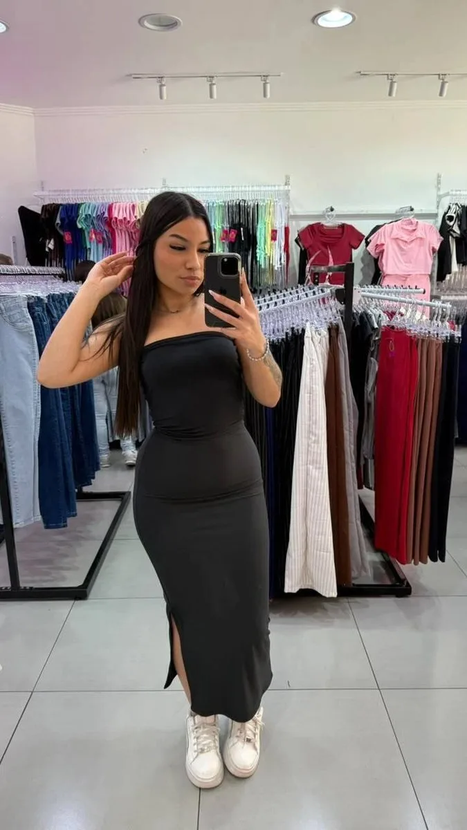 Conjunto Saia Longa Com Top Faixa De Suplex Preto - foto 1