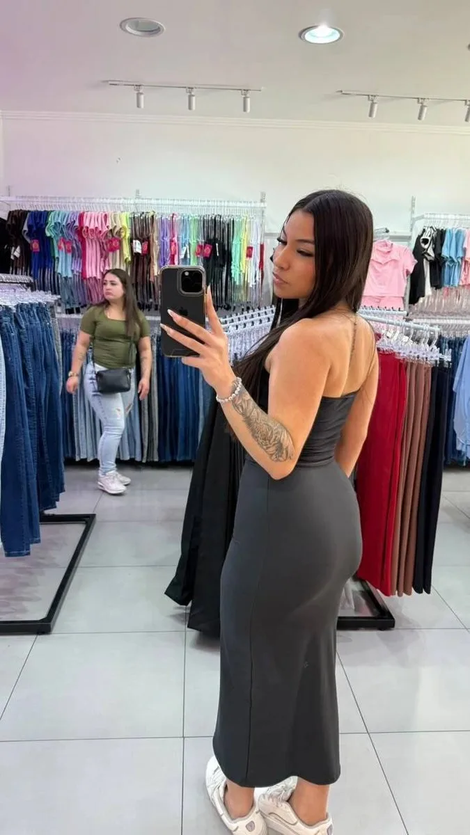 Conjunto Saia Longa Com Top Faixa De Suplex Preto - foto 2