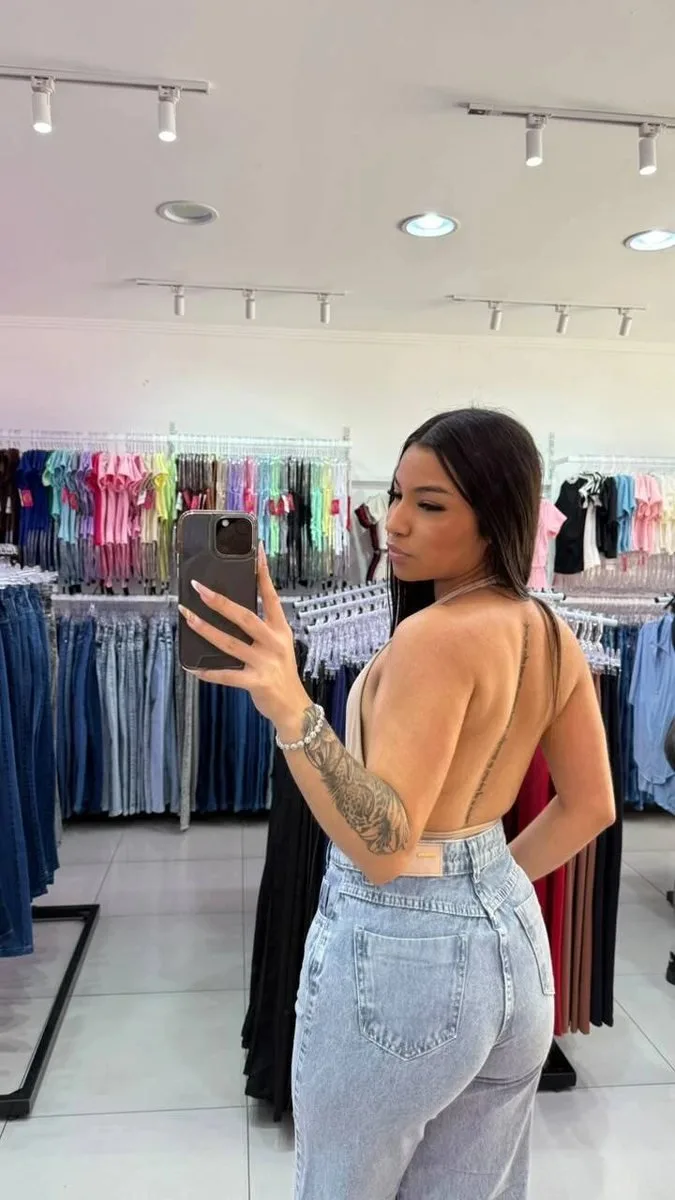 Body Poliamida Decotado No Seios Bege - foto 2