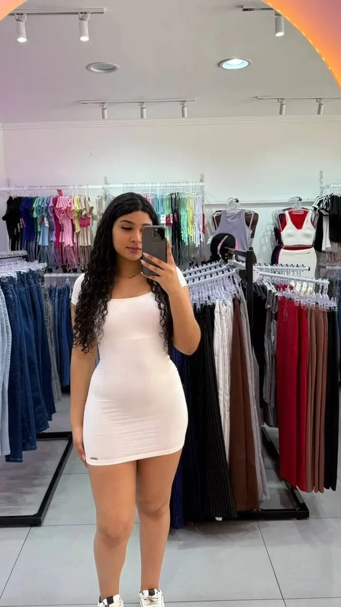Vestido Luxxo Gola Quadrada Curto Com Bojo Branco - foto 1