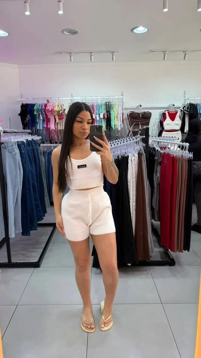 Conjunto Short Com Regata Crooped Em Modal Off White - foto 1