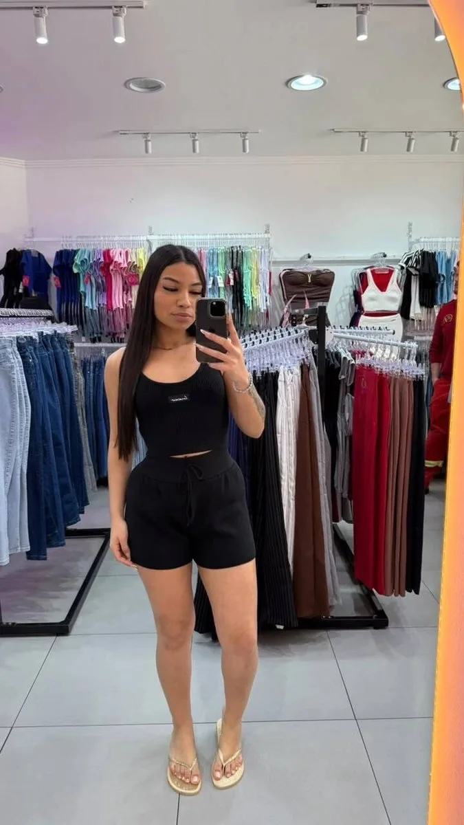 Conjunto Short Com Regata Crooped Em Modal Preto - foto 1