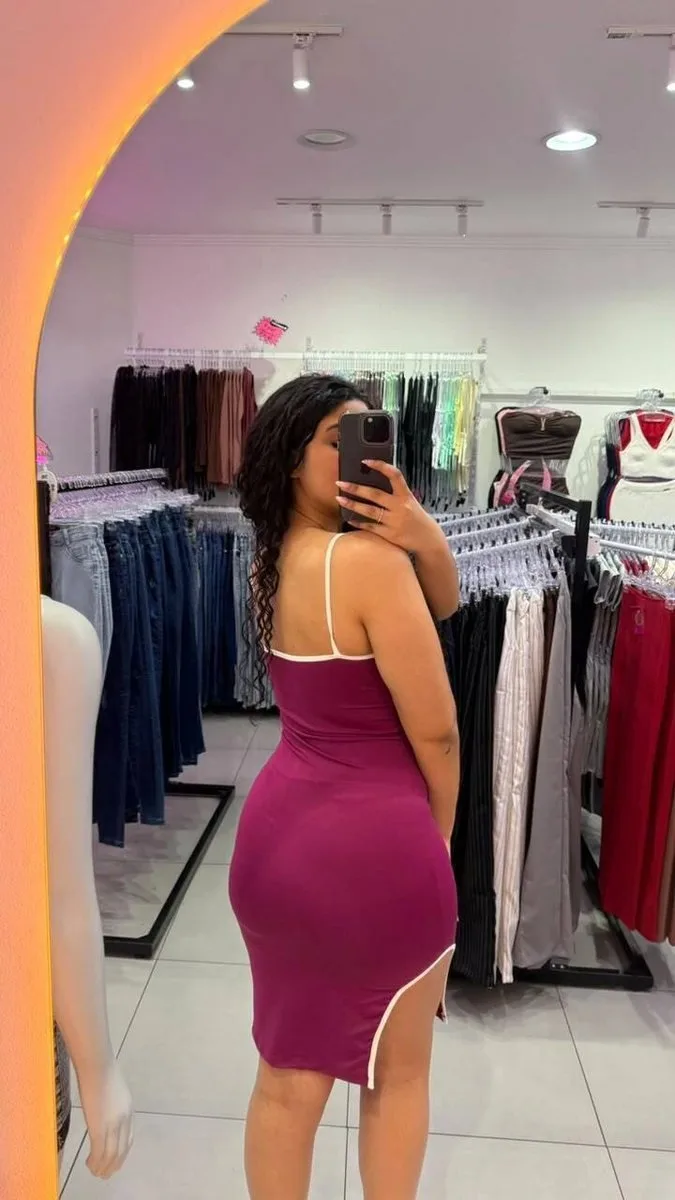 Vestido Luxxo Em Poliamida Mid Com Alcinha e Detalhe Na Costura Branco Com Vinho - foto 2
