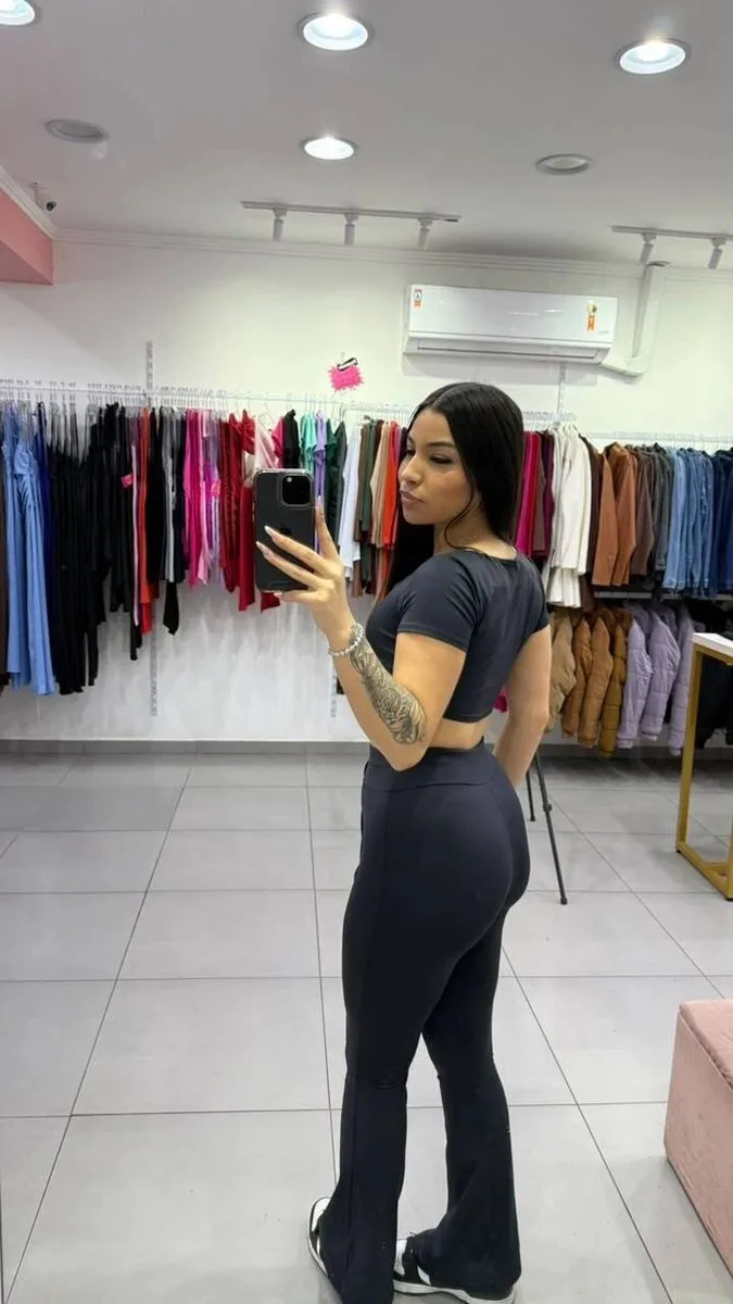 Conjunto Poliamida Gola Quadrada Com Calça Fler PRETO - foto 2