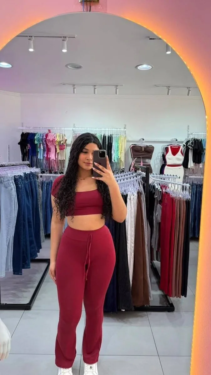 Conjunto Poliamida Gola Quadrada Com Calça Fler vermelho - foto 1