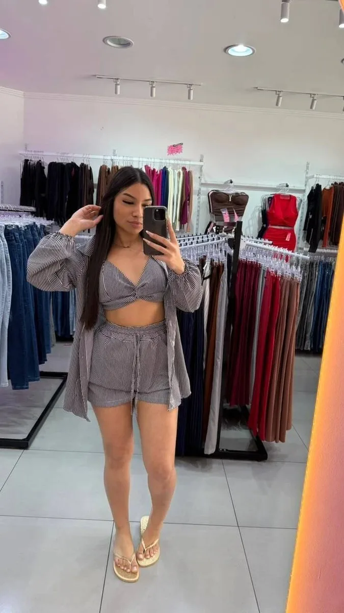 Conjunto Listrado 3 Peças Preto Com Branco - foto 1