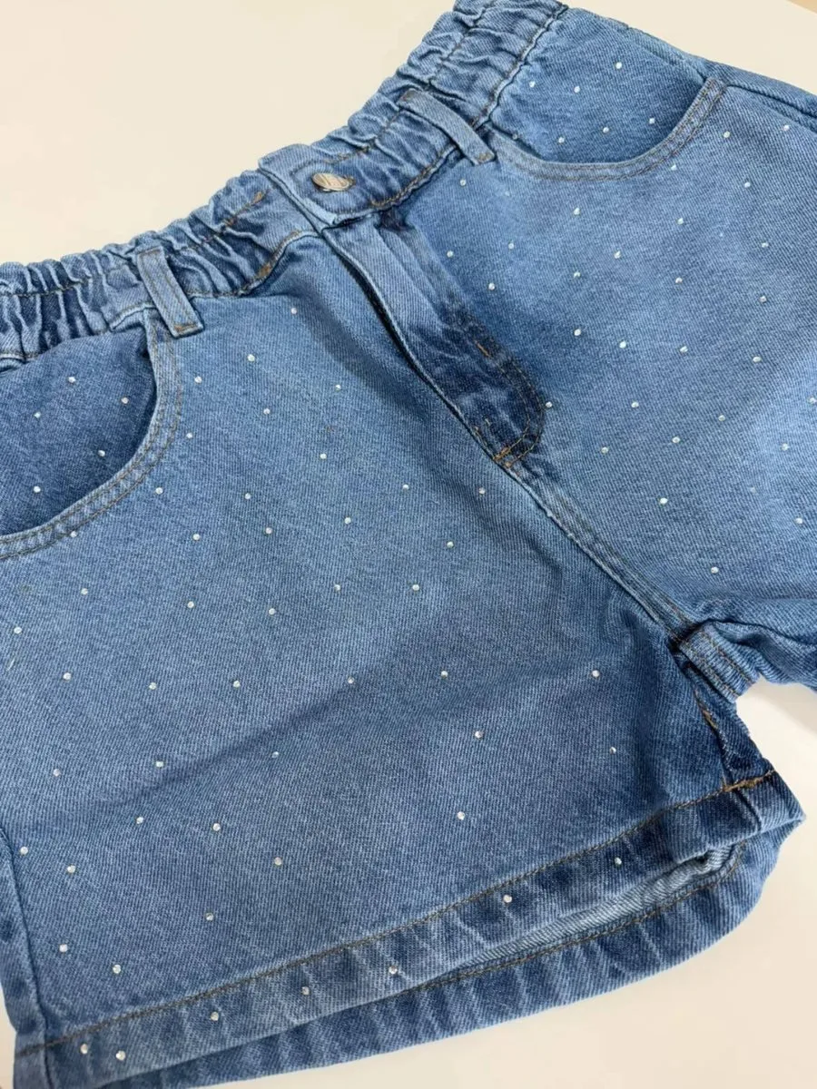 Short Jeans Infantil Feminino com Strass Mania Kids - foto 4