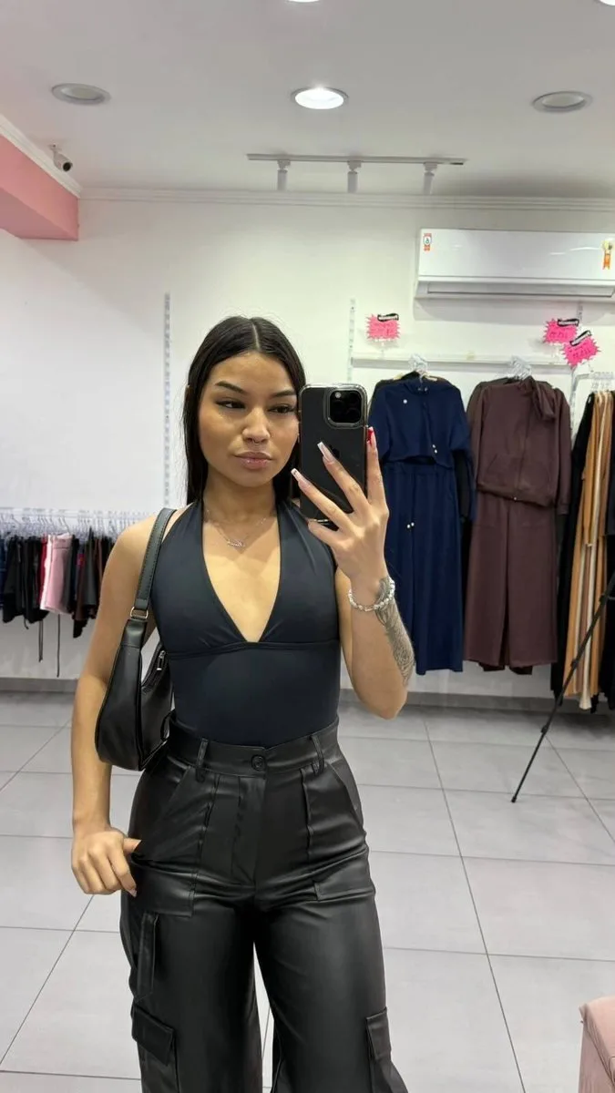 Body Poliamida Amarração Twist Glamour Preto - foto 1
