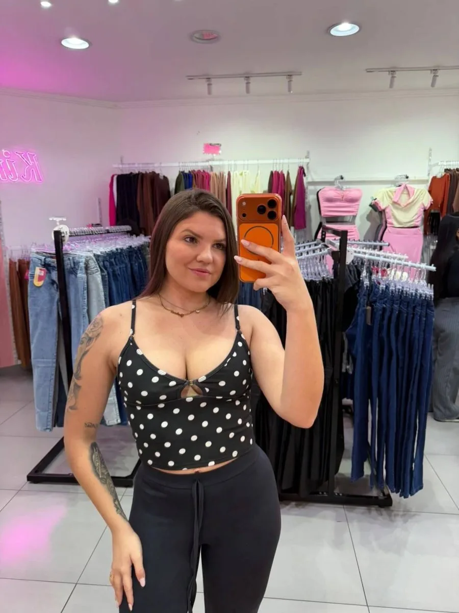 Cropped Poá Alça Fina Preto - foto 1