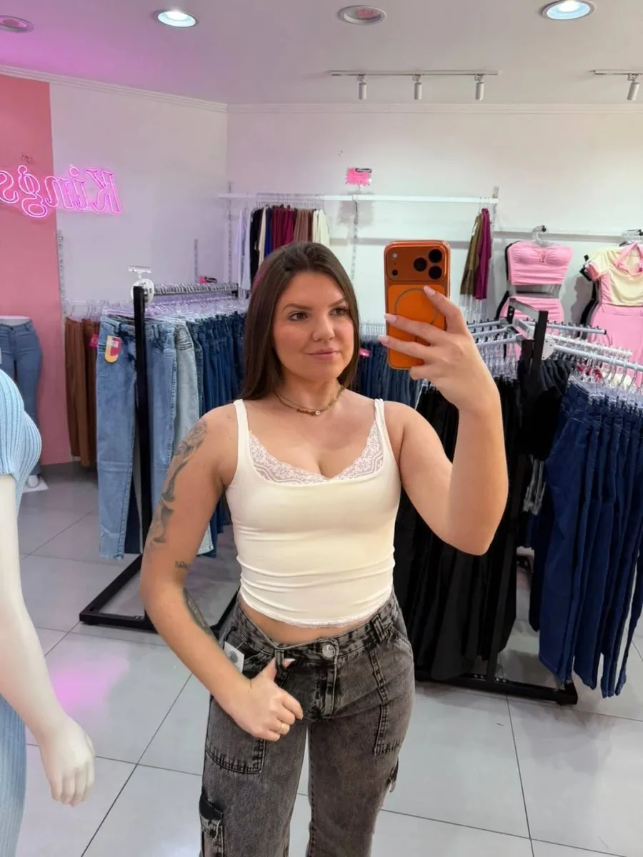 Blusa Poliamida Maysa Detalhes Em Renda Branco - foto 1