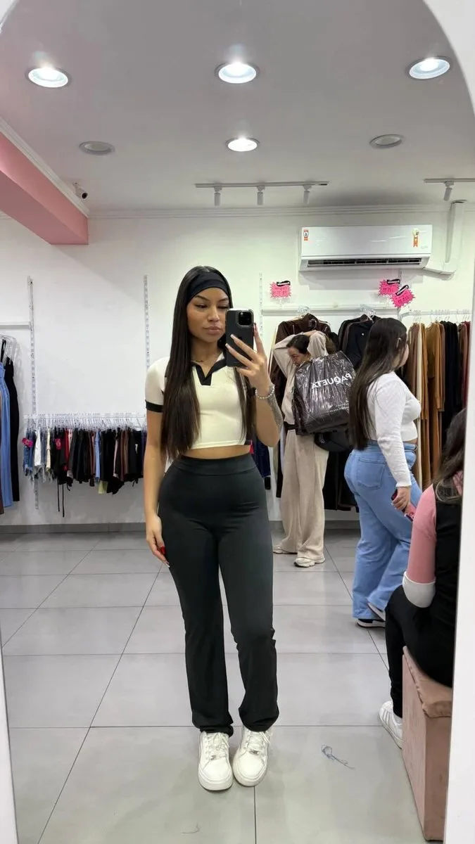 Conjunto Suplex Cropped e Calça + Faixa Preto - foto 1