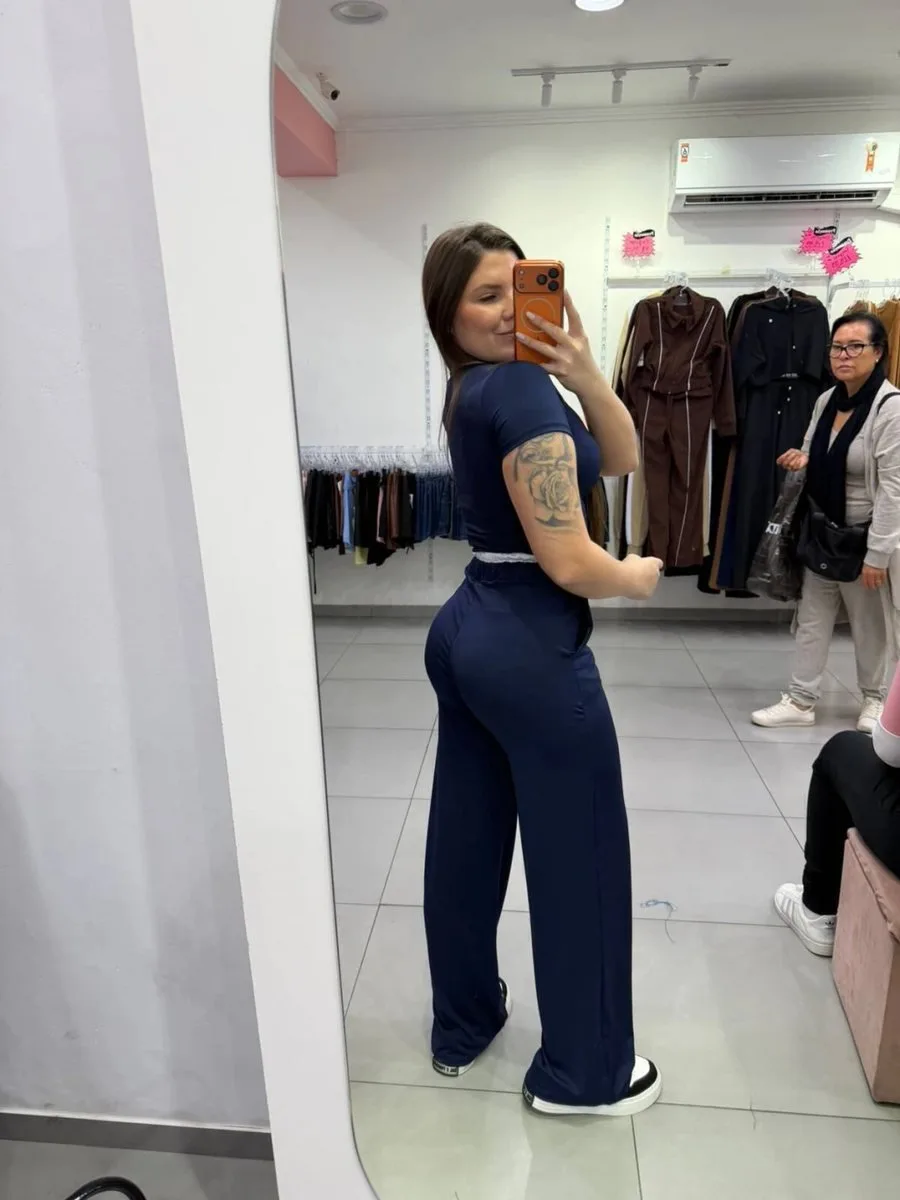 Conjunto Suplex Milani Com Cropped Manga Curta Azul Forte - foto 2