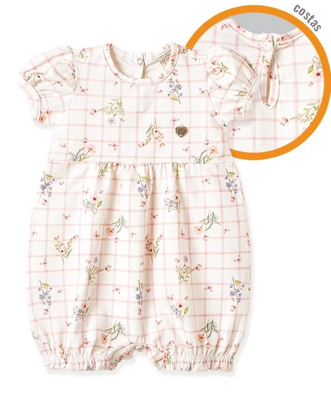 Macacão Pingo Lelê Curto Feminino Xadrez Floral - foto 3