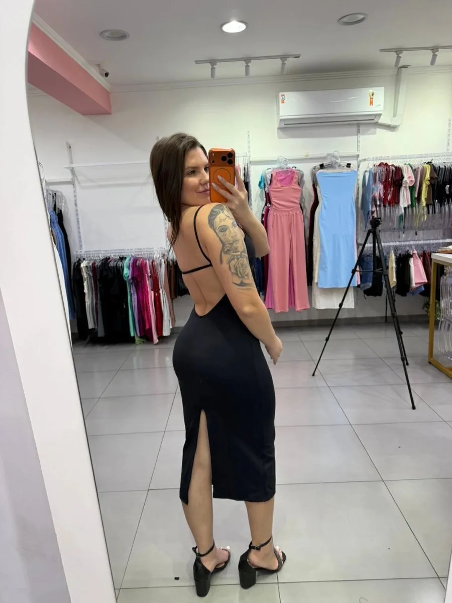 Vestido Com Fenda Traseira e Amarração Preto 171 - foto 2