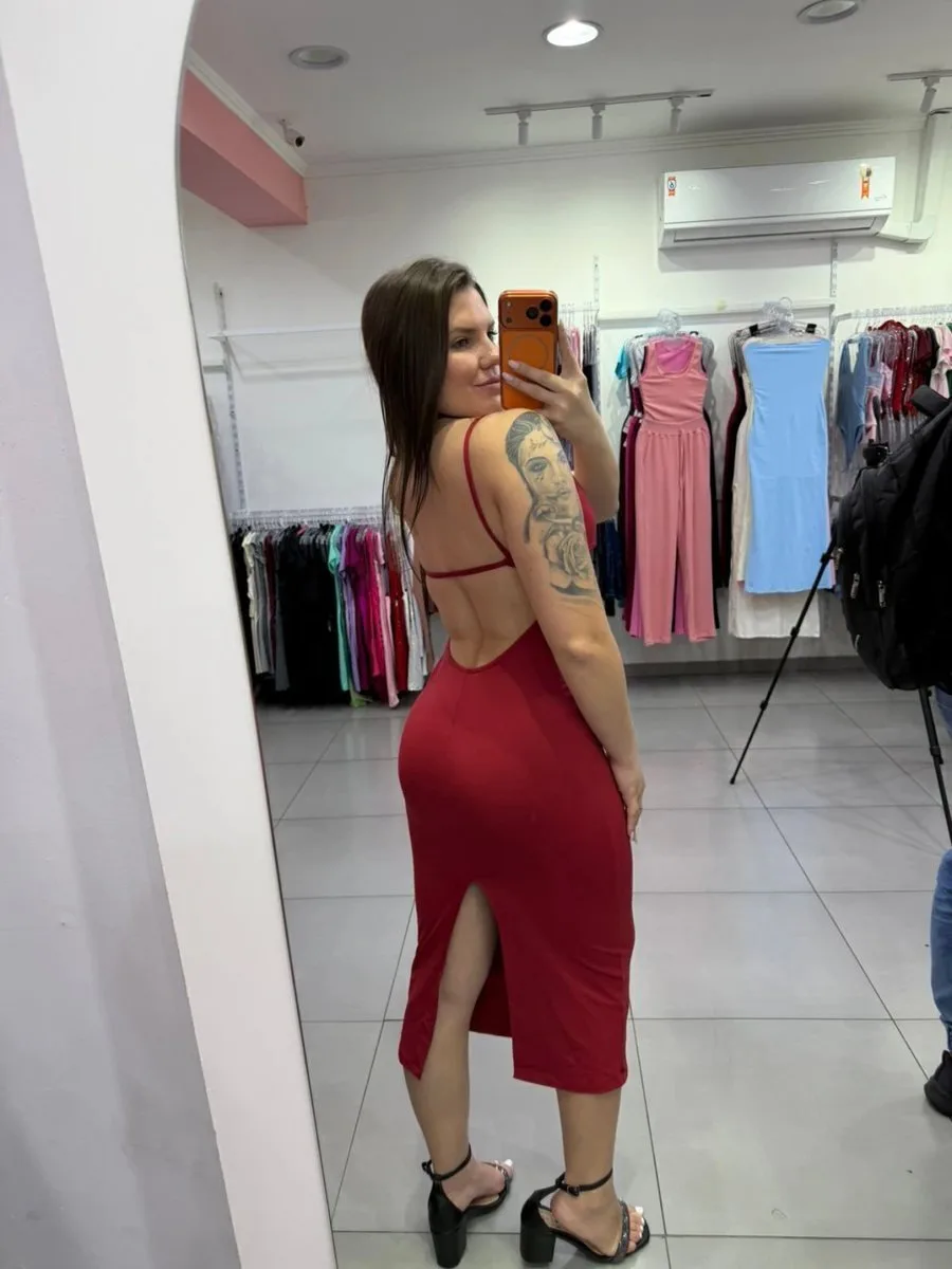 Vestido Com Fenda Traseira e Amarração Bordo 171 - foto 2