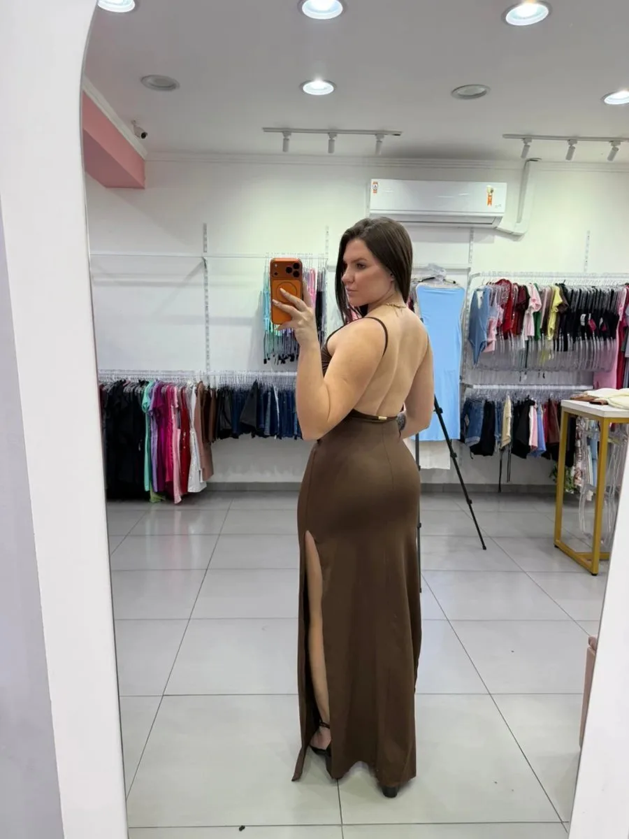 Vestido Luxxo Com Fenda Lateral e Costa Nua Marrom - foto 2