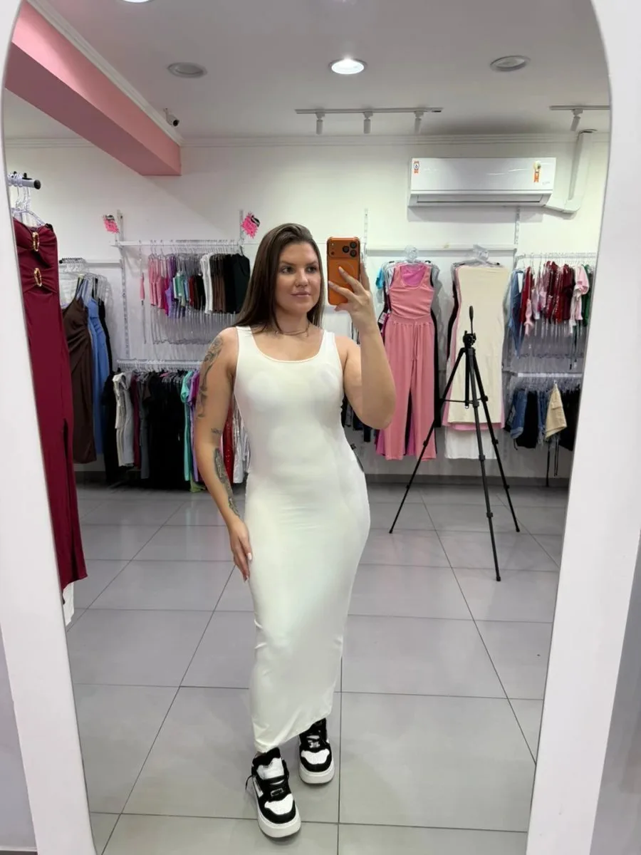 Vestido Poliamida Branco Luxxo Com Bojo - foto 1