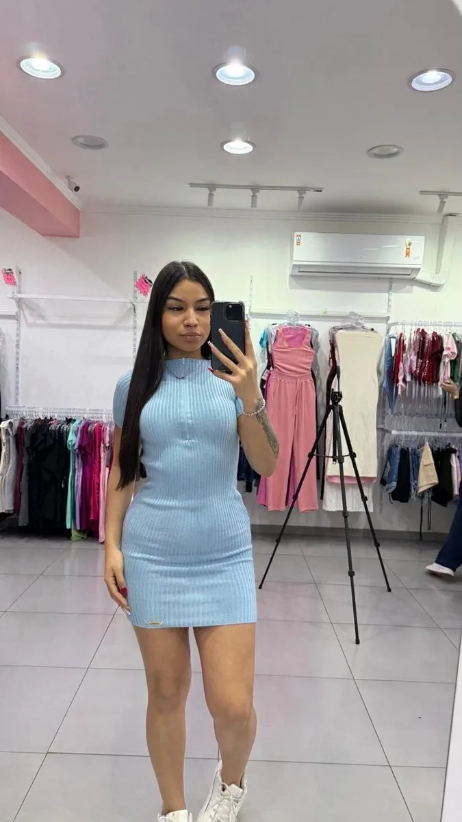 Vestido Modal Amélie Com Ziper Azul Fraco - foto 1