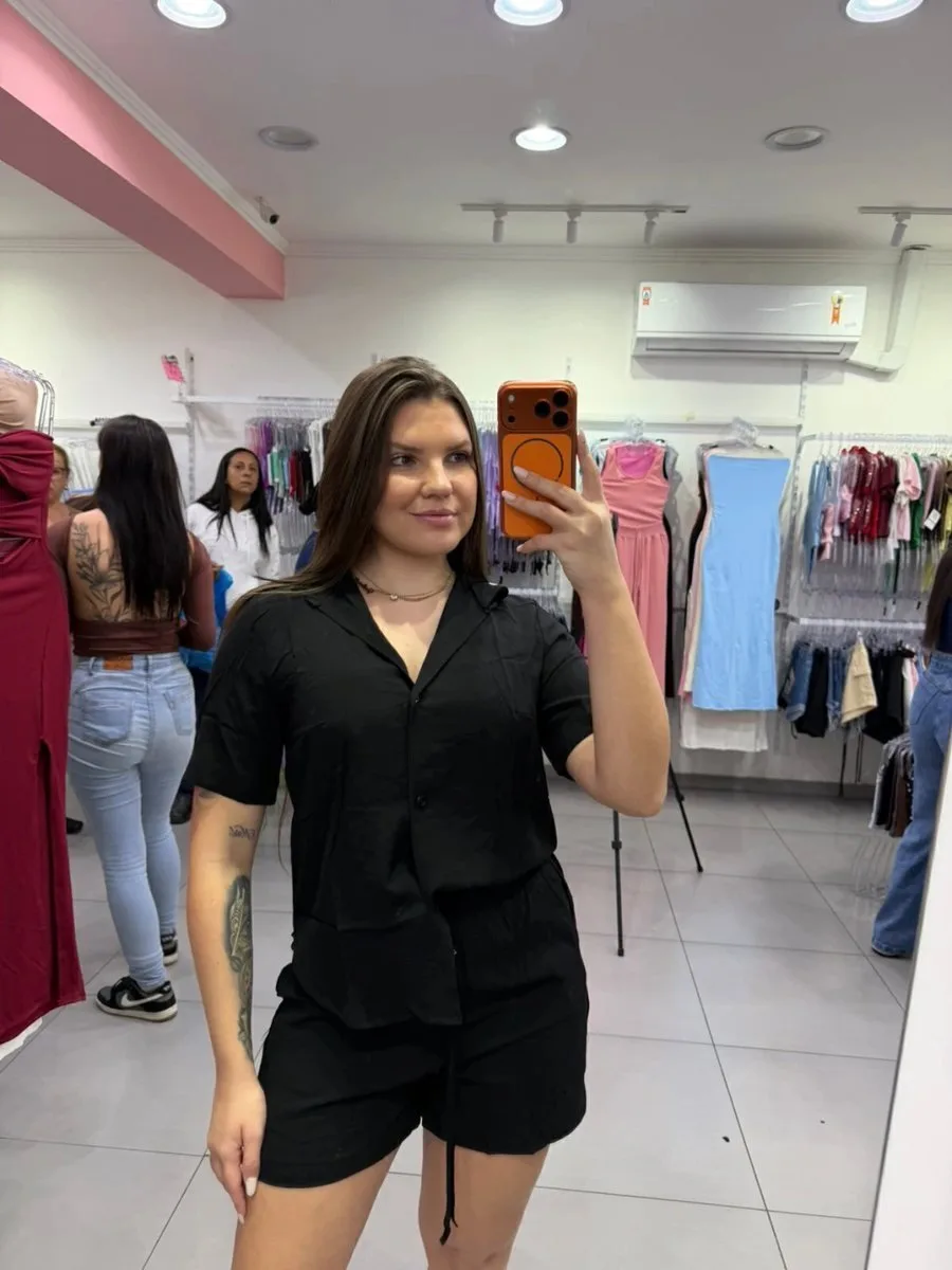 Conjunto Viscose Gola V Botonado All Black - foto 1