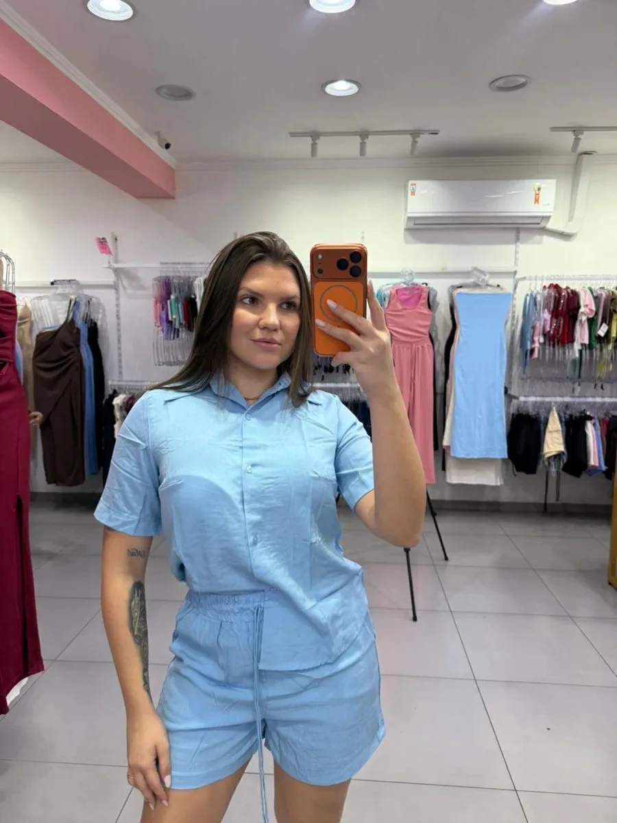 Conjunto Viscose Gola V Botonado Azul Claro - foto 1