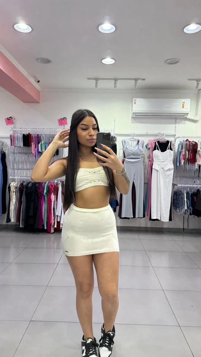 Conjunto Com Top Branco e Saia Luxxo - foto 1