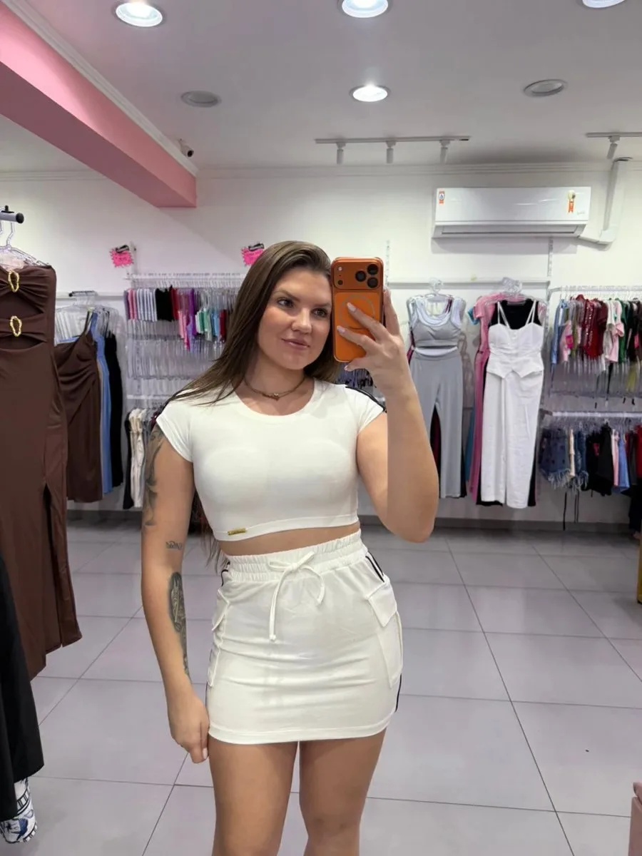 Conjunto Luxxo Branco Saia Com Bolso E Linha Preta - foto 1