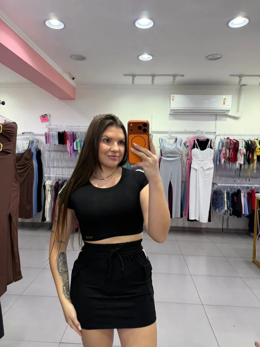 Conjunto Luxxo Preto Saia Com Bolso E Linha Branca - foto 1