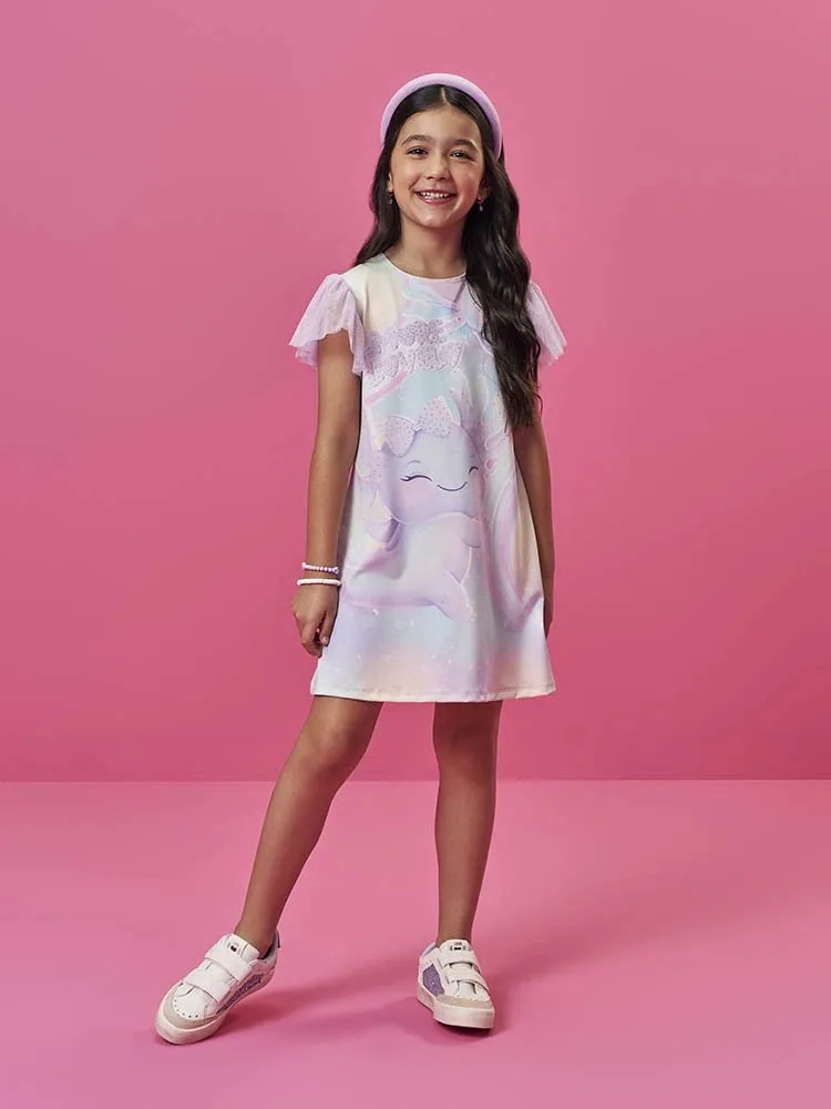 Vestido Sara Salamandra Lilás Infantil Cinti com Manga em Tule Foil - Referência: - foto 1