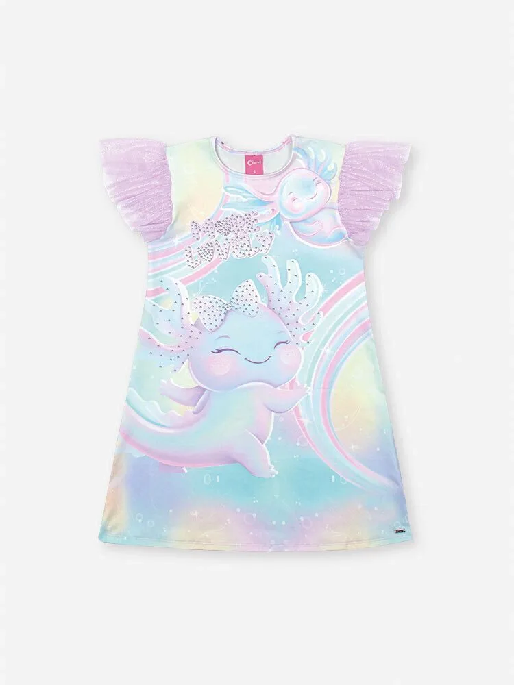 Vestido Sara Salamandra Lilás Infantil Cinti com Manga em Tule Foil - Referência: - foto 2