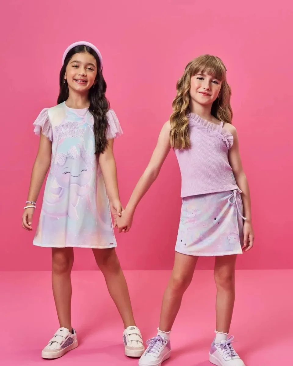 Vestido Sara Salamandra Lilás Infantil Cinti com Manga em Tule Foil - Referência: - foto 3