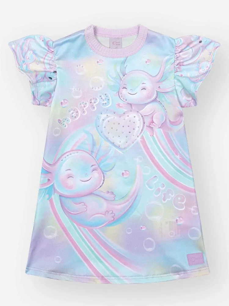Vestido Bebê Menina Sara Salamandra - Vestido Infantil em Suplex com Brilho Lilas Bruma - foto 2