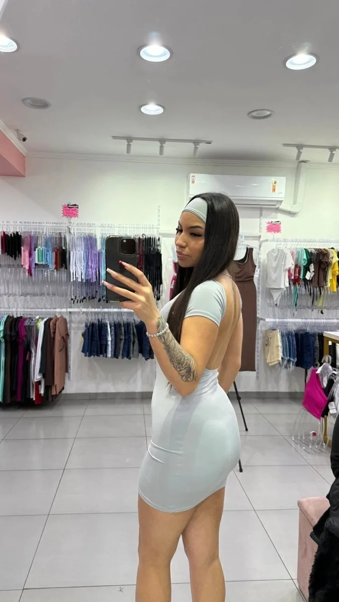 Vestido Curto Costa Nua Com Faixa Poliamida Cinza - foto 2