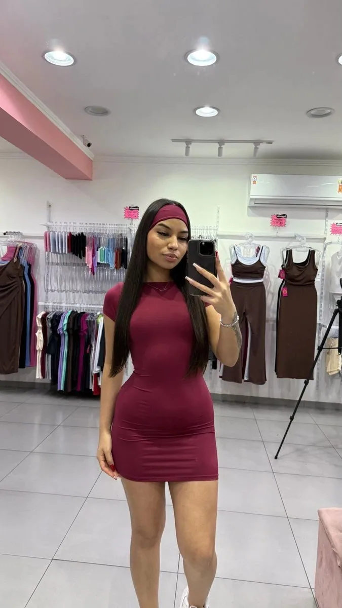 Vestido Curto Costa Nua Com Faixa Poliamida Bordo - foto 1