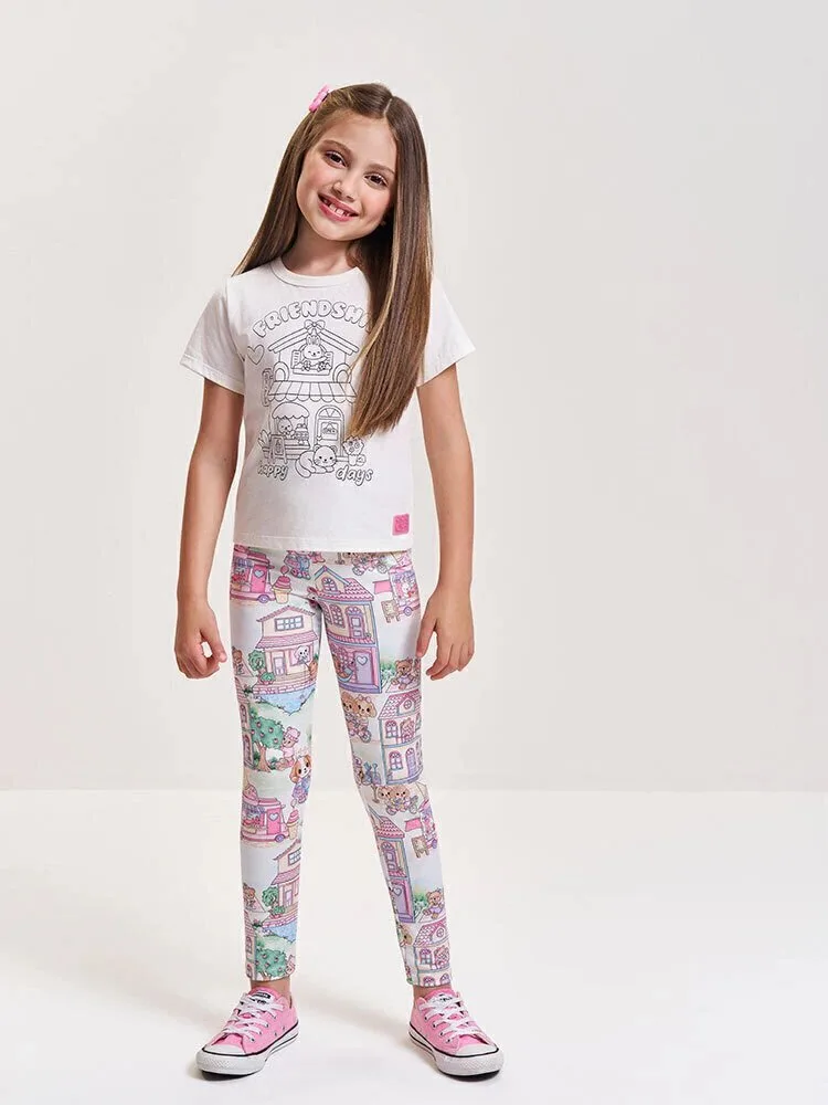 Blusa Infantil para Colorir com Canetinhas - Camiseta Menina Verão Interativa Natural/Cafeteria - foto 2